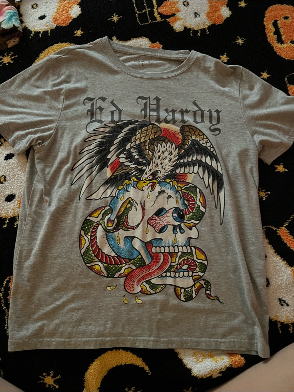 Ed Hardy Light Gray Skull, Eagle & Snake Graphic Tee